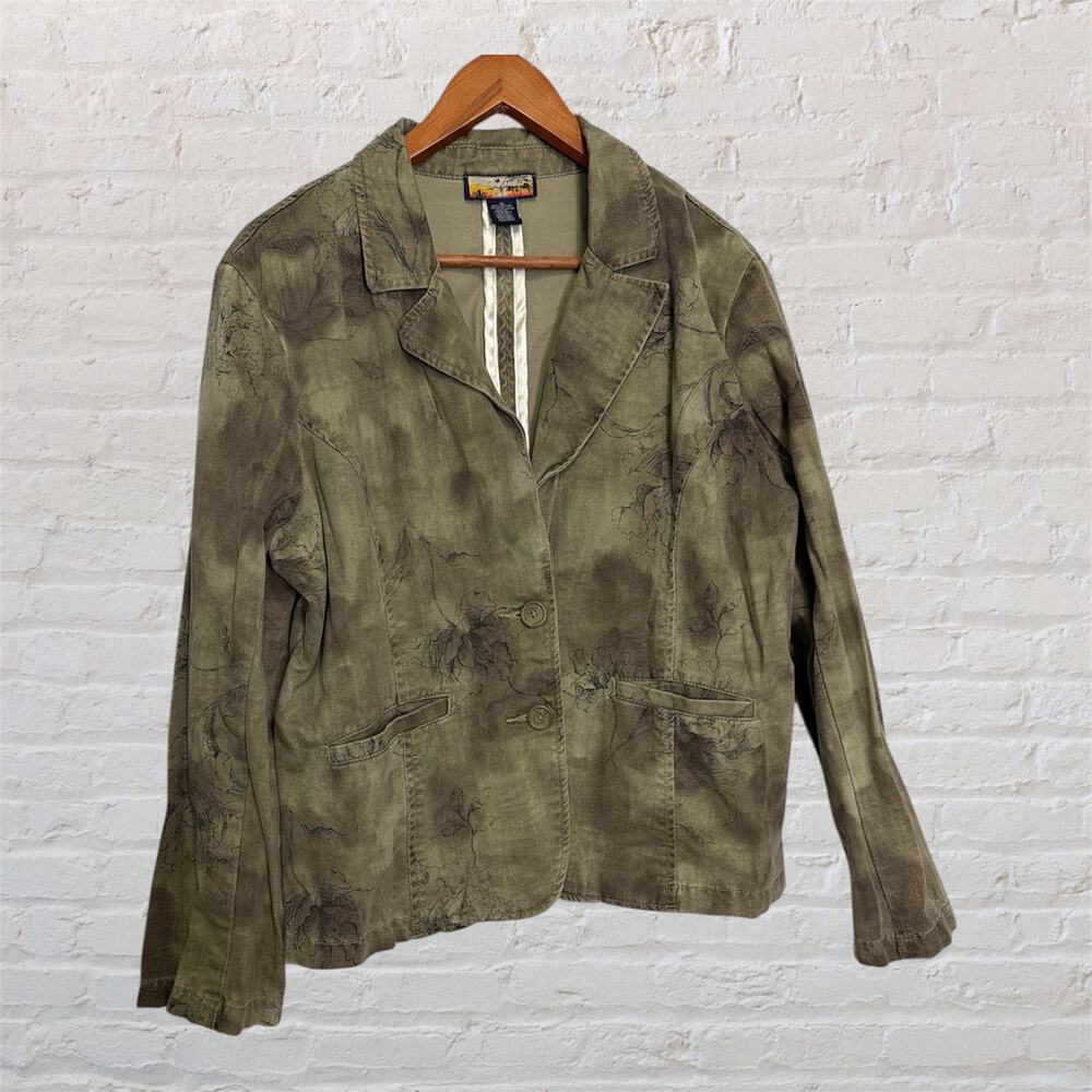 Hawaii Jack’s Cafe Olive Green Floral Print Jacket Women’s‎ Size 16